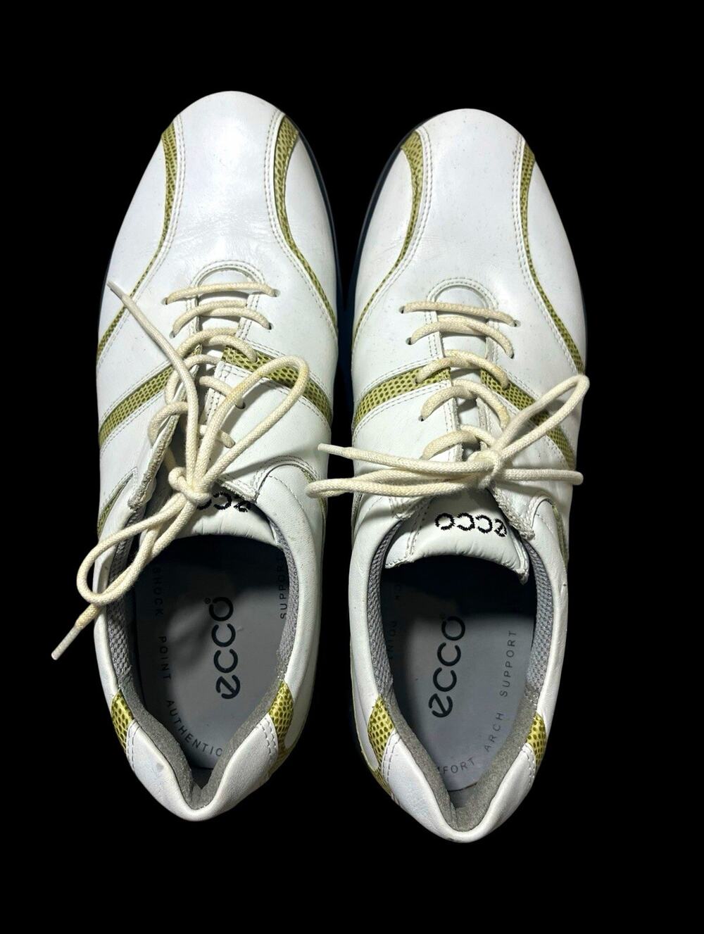 ECCO Women’s Leather Spiked Golf Shoes White 11.5 Green Lace-Up Low Top